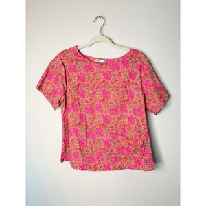 Dolma 100% Cotton Pink Orange Floral Cottagecore Oversized Tee Small